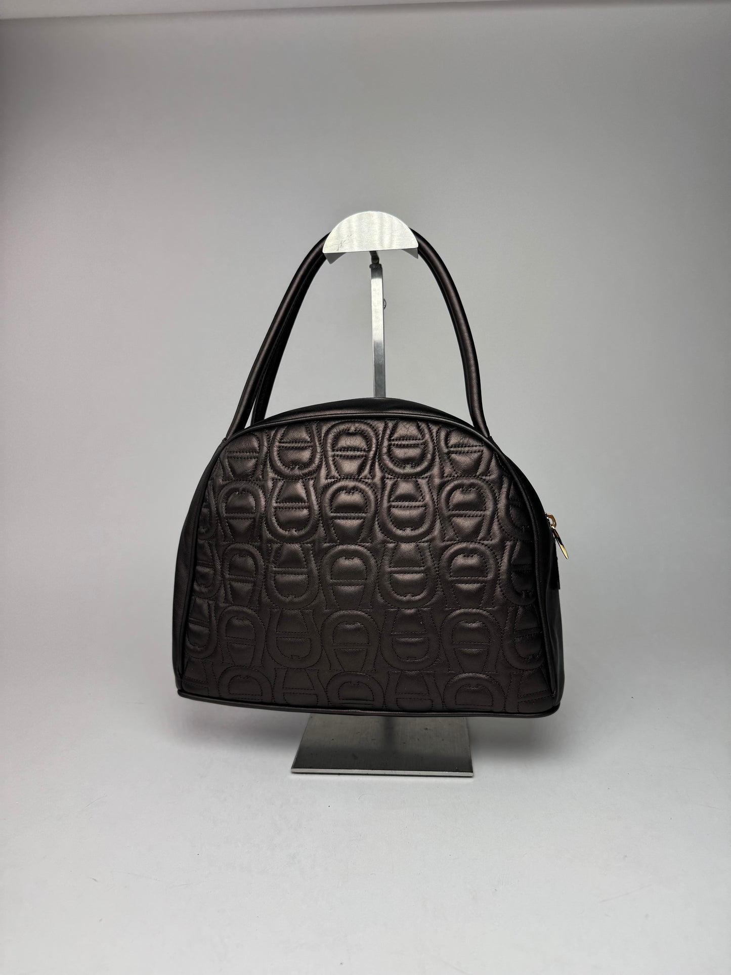 Vintage Aigner monogram leather bag brown gray