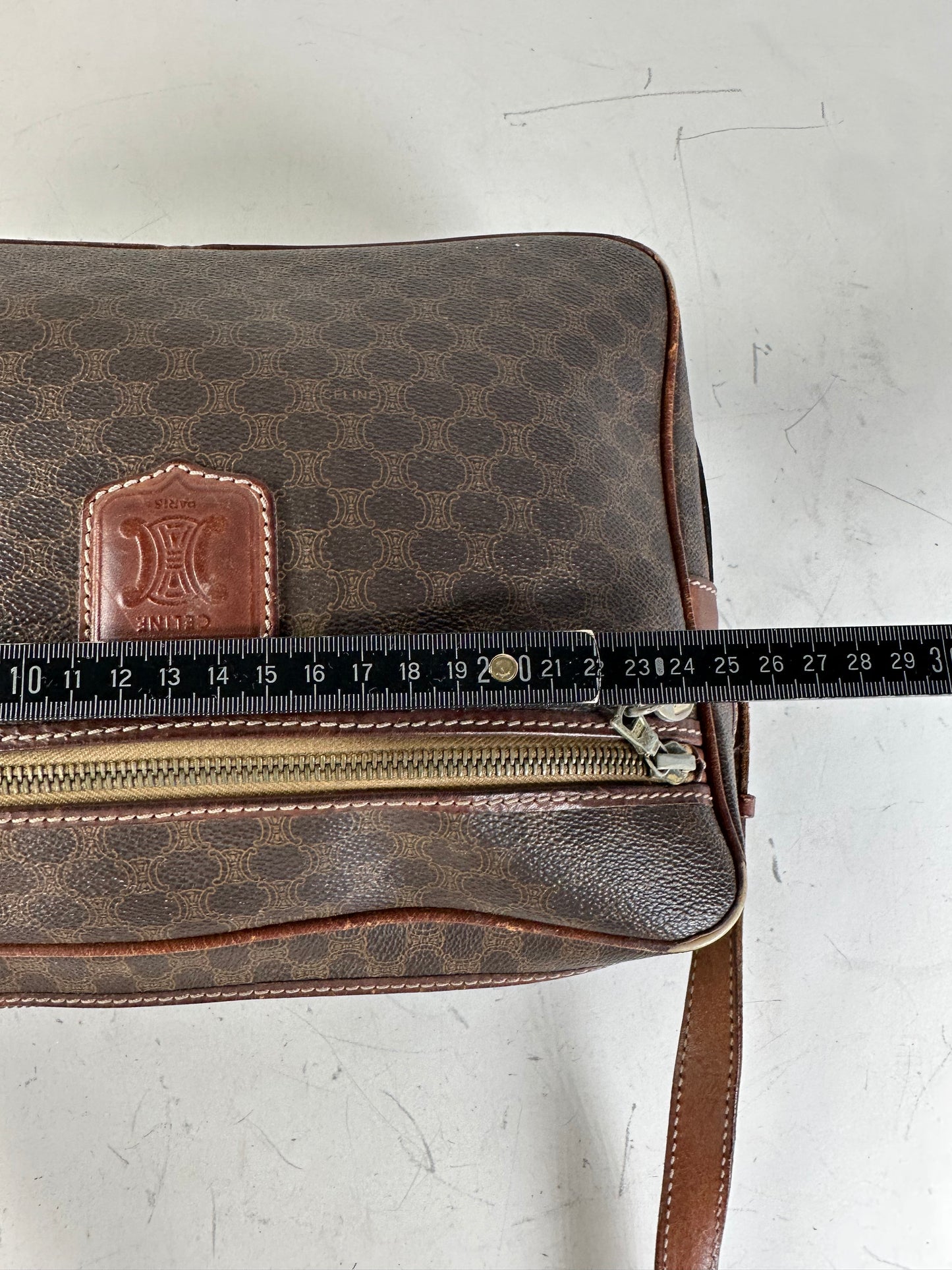 Vintage Celine Monogram Canvas Shoulder Bag Brown Tan