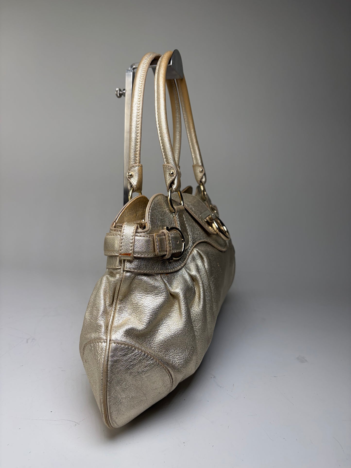Vintage Ferragamo Structured Leather Bag Gold