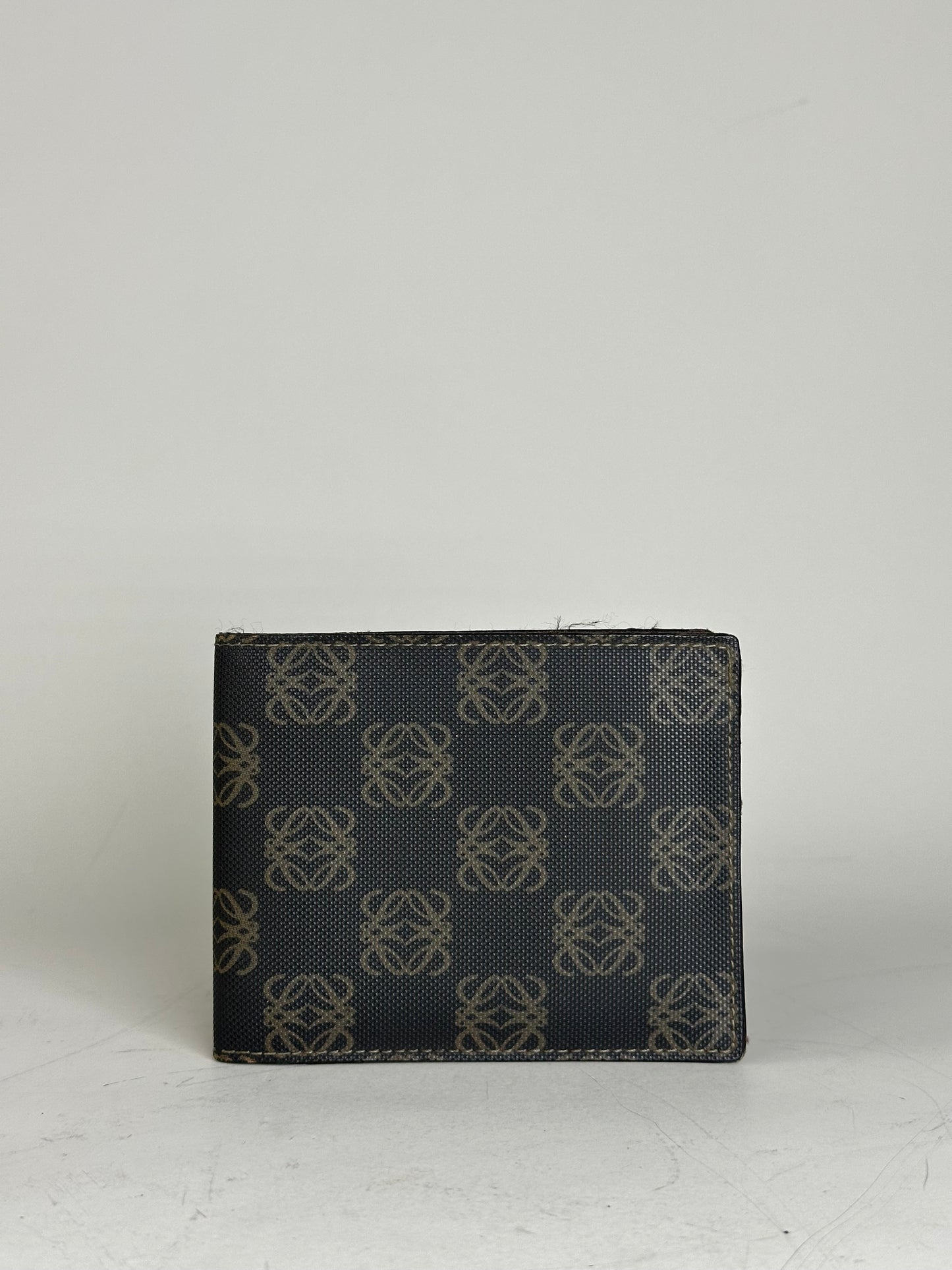 Vintage Loewe Canvas Leather Wallet Black Beige Gold
