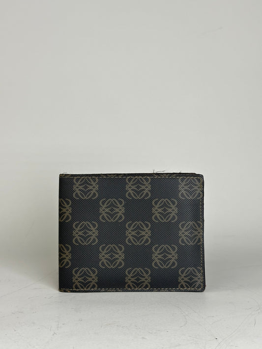 Vintage Loewe Canvas Leather Wallet Black Beige Gold