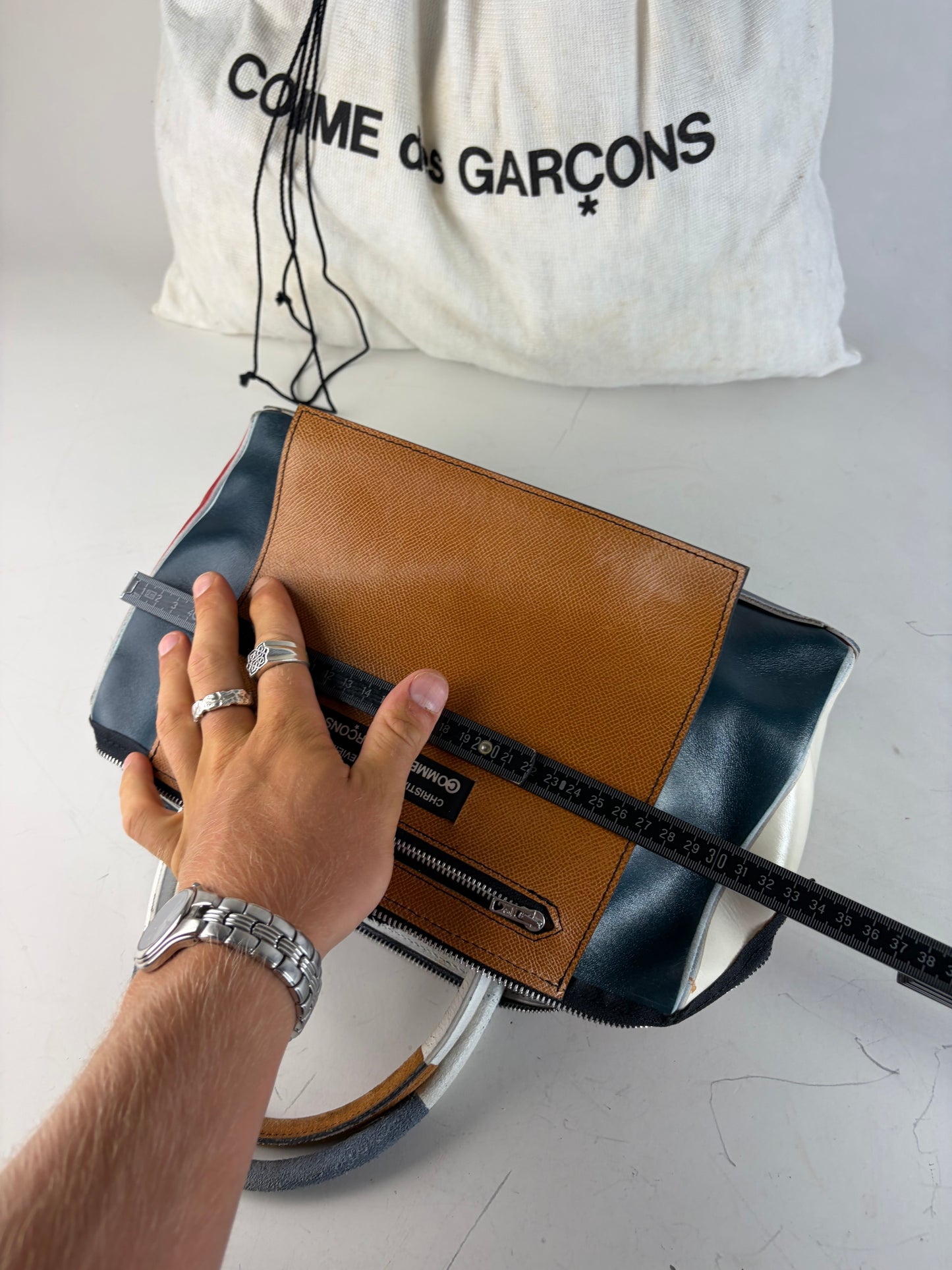 Vintage Comme Des Garcons Reversible Leather Tote Brown Teal Red