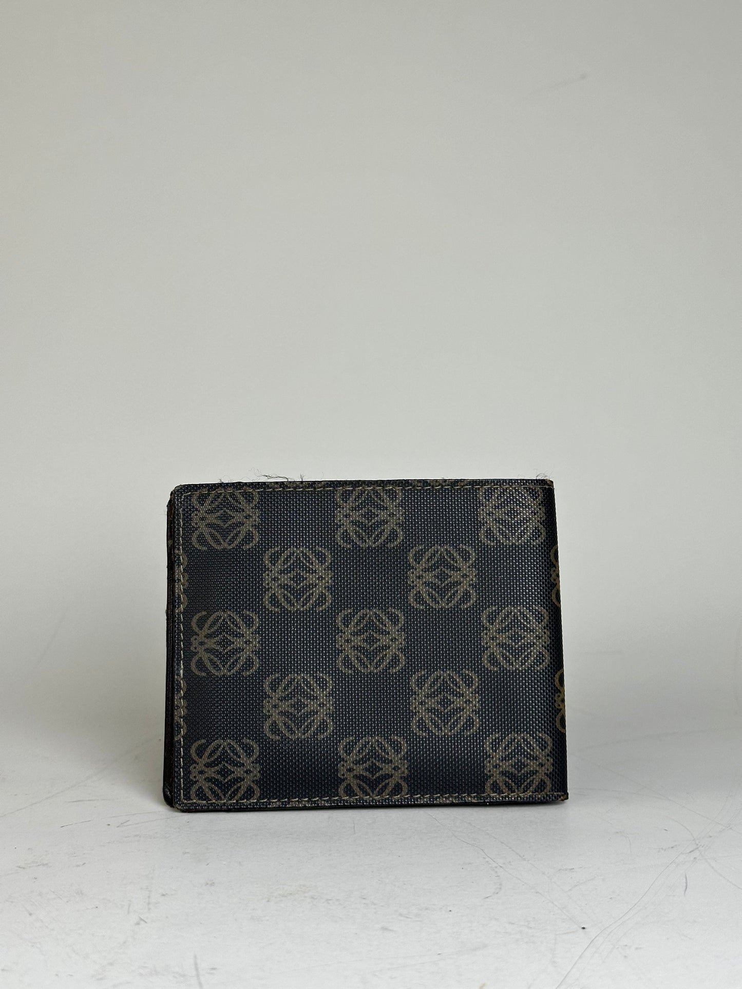 Vintage Loewe Canvas Leather Wallet Black Beige Gold