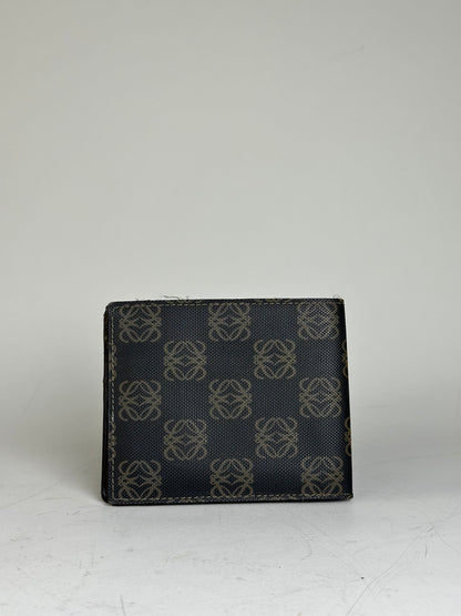 Vintage Loewe Canvas Leather Wallet Black Beige Gold