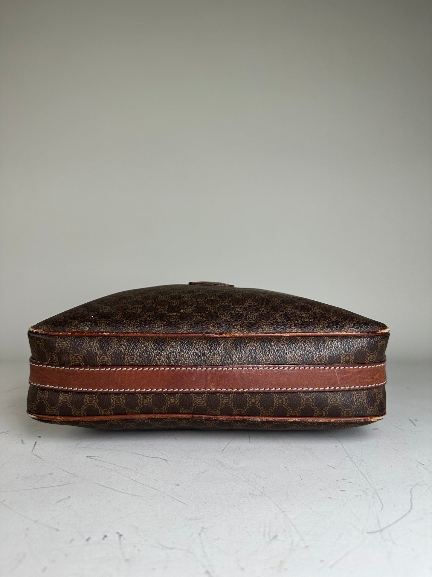Vintage Celine Monogram Canvas Shoulder Bag Brown Tan