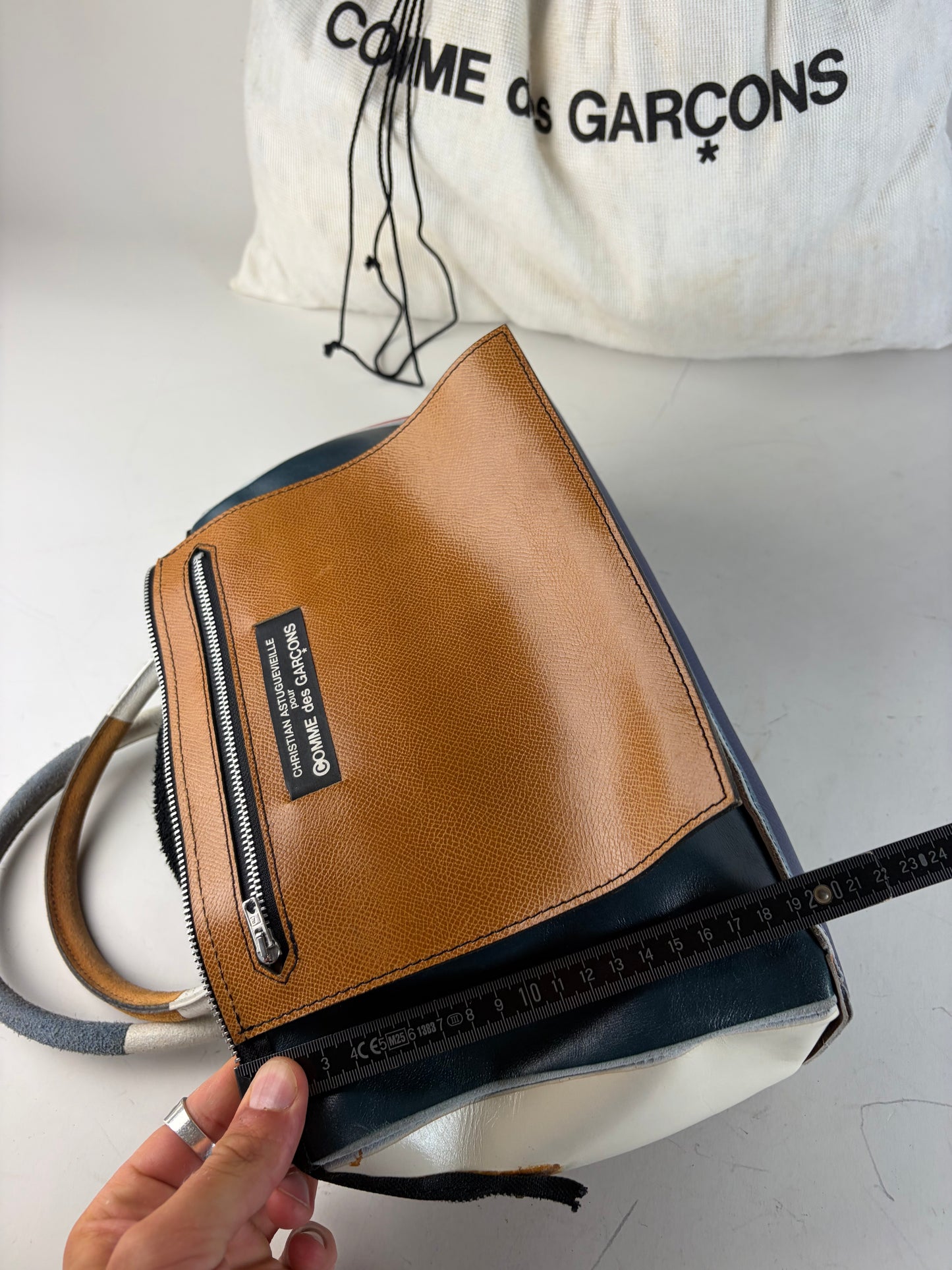 Vintage Comme Des Garcons Reversible Leather Tote Brown Teal Red