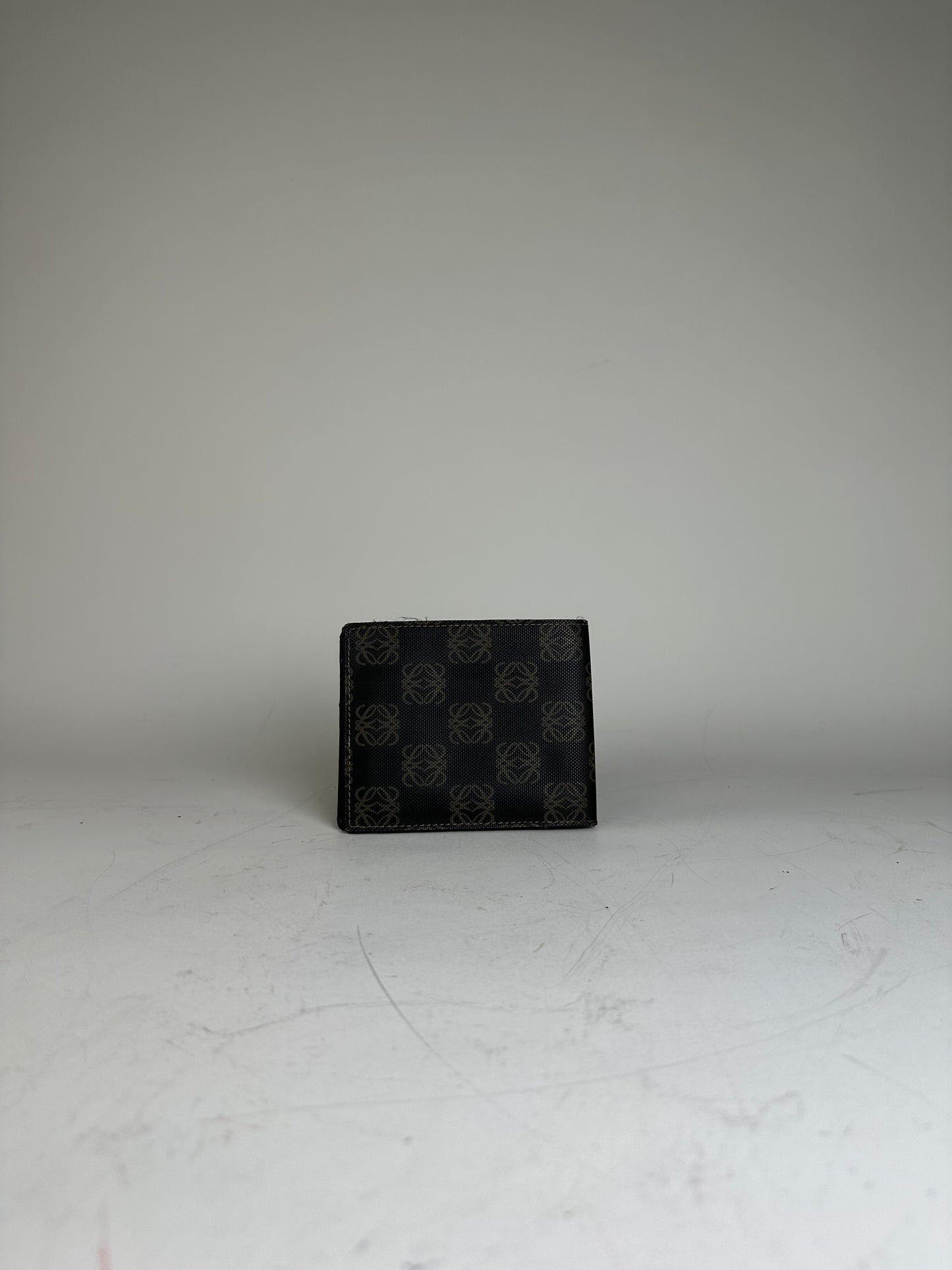 Vintage Loewe Canvas Leather Wallet Black Beige Gold