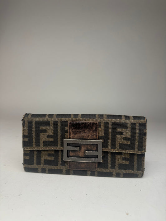 Portefeuille vintage Fendi Baguette en cuir marron