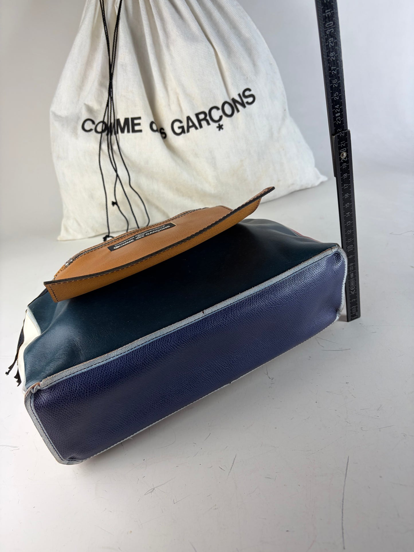 Vintage Comme Des Garcons Reversible Leather Tote Brown Teal Red