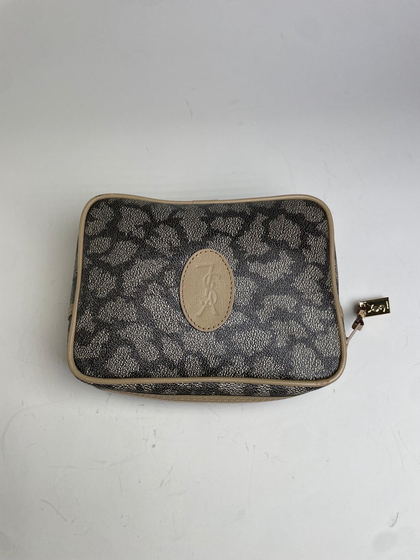 Vintage Saint Laurent Coated Canvas Cosmetic Pouch Beige Black