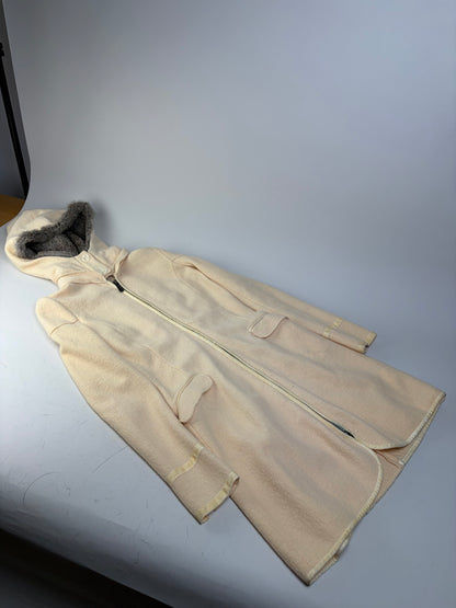 Vintage Armani Wool Blend Coat Fur Trim Cream M