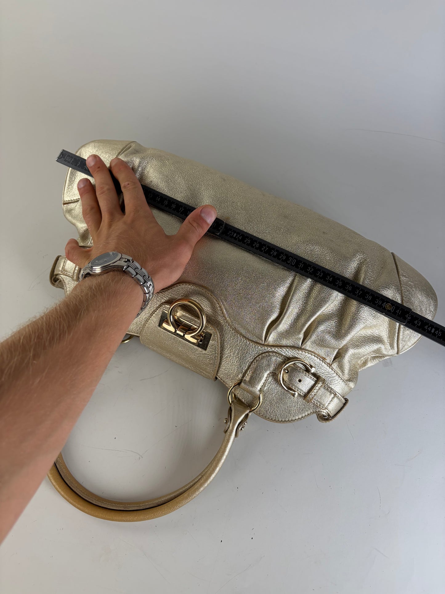 Vintage Ferragamo Structured Leather Bag Gold