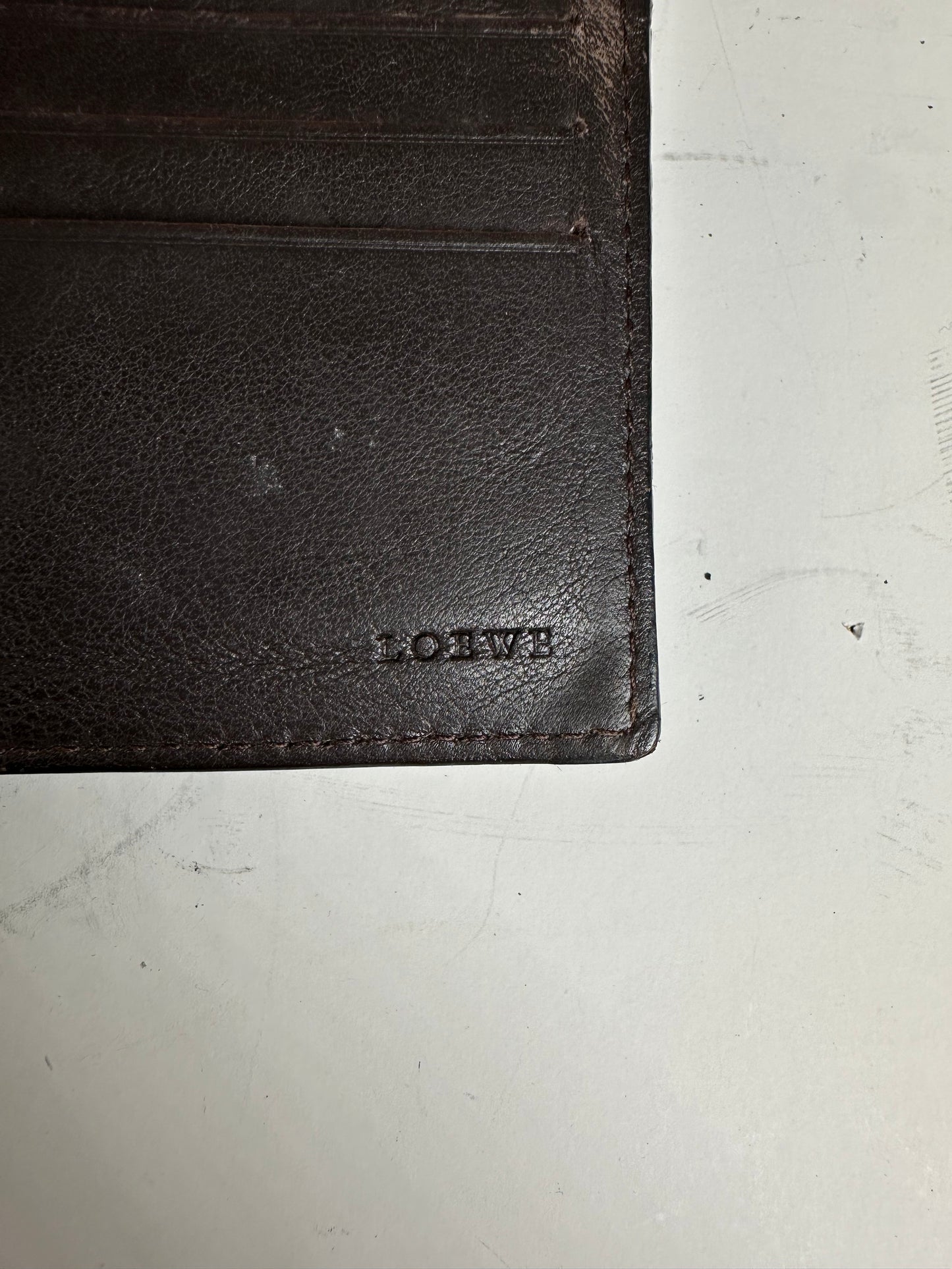 Vintage Loewe Canvas Leather Wallet Black Beige Gold
