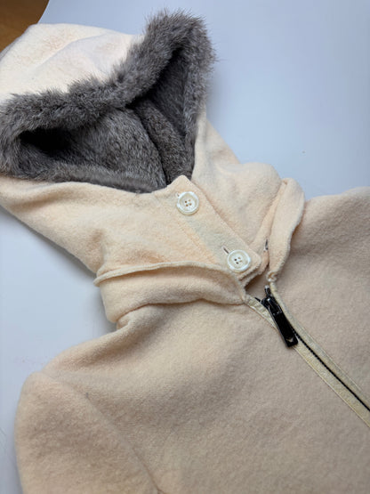 Vintage Armani Wool Blend Coat Fur Trim Cream M