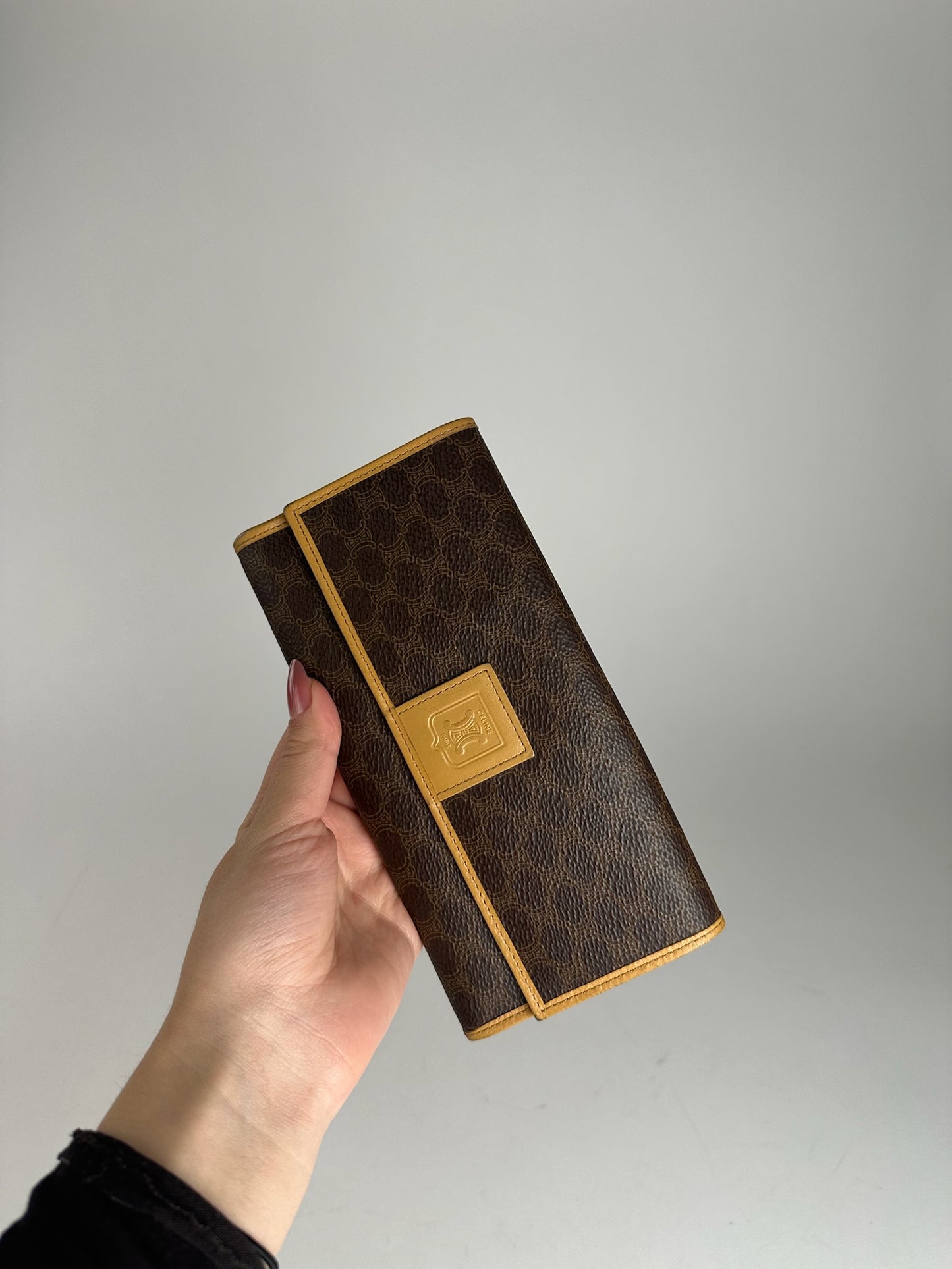 Vintage Celine Paris leather monogram wallet brown