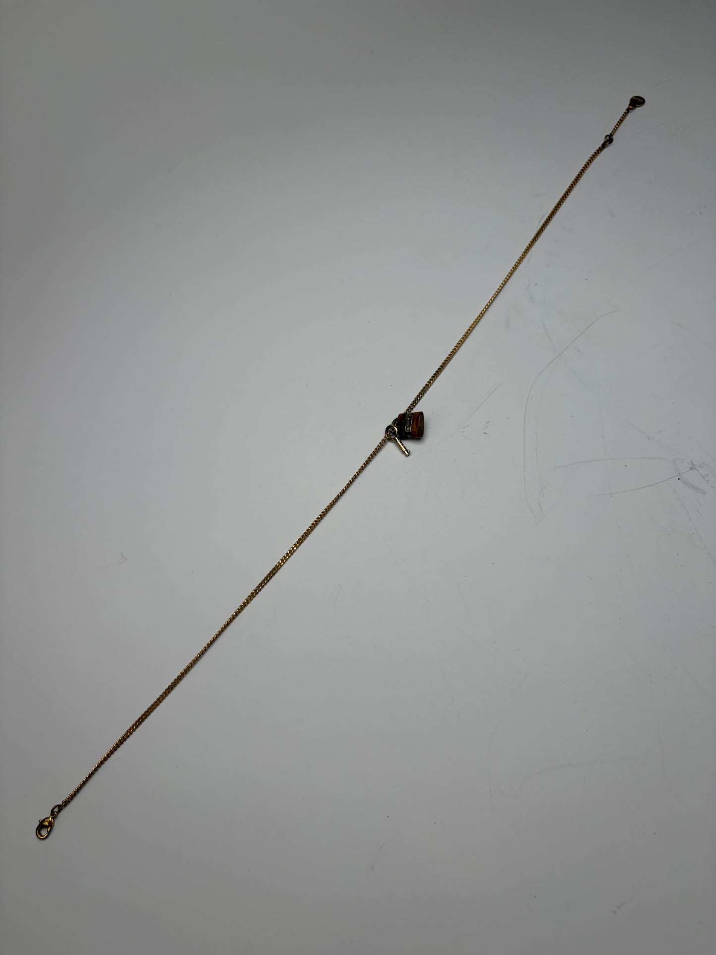 Vintage Chloe Lock and Key Charm Necklace Gold-Tone Chain