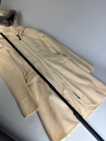 Vintage Armani Wool Blend Coat Fur Trim Cream M