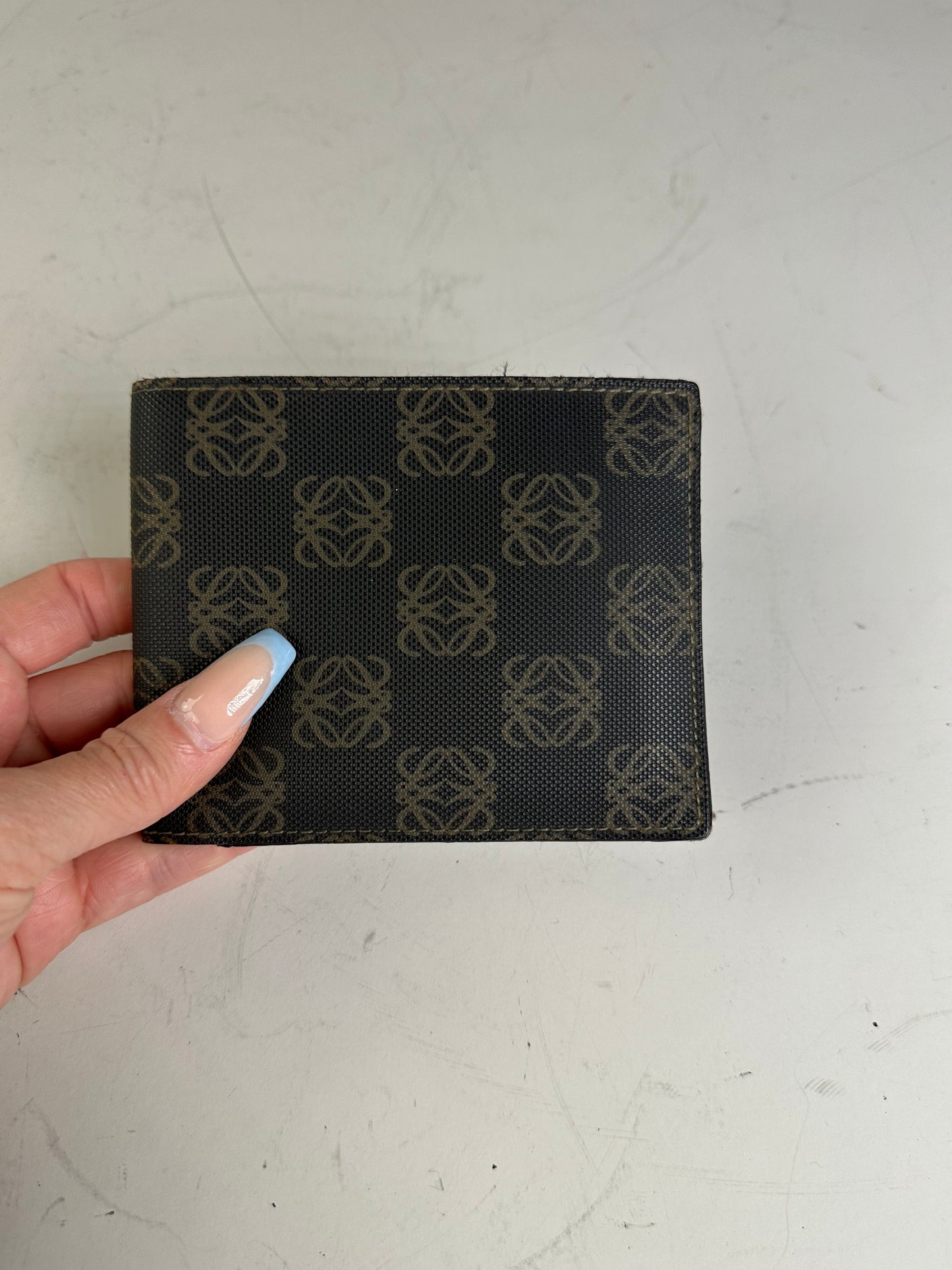 Vintage Loewe Canvas Leather Wallet Black Beige Gold