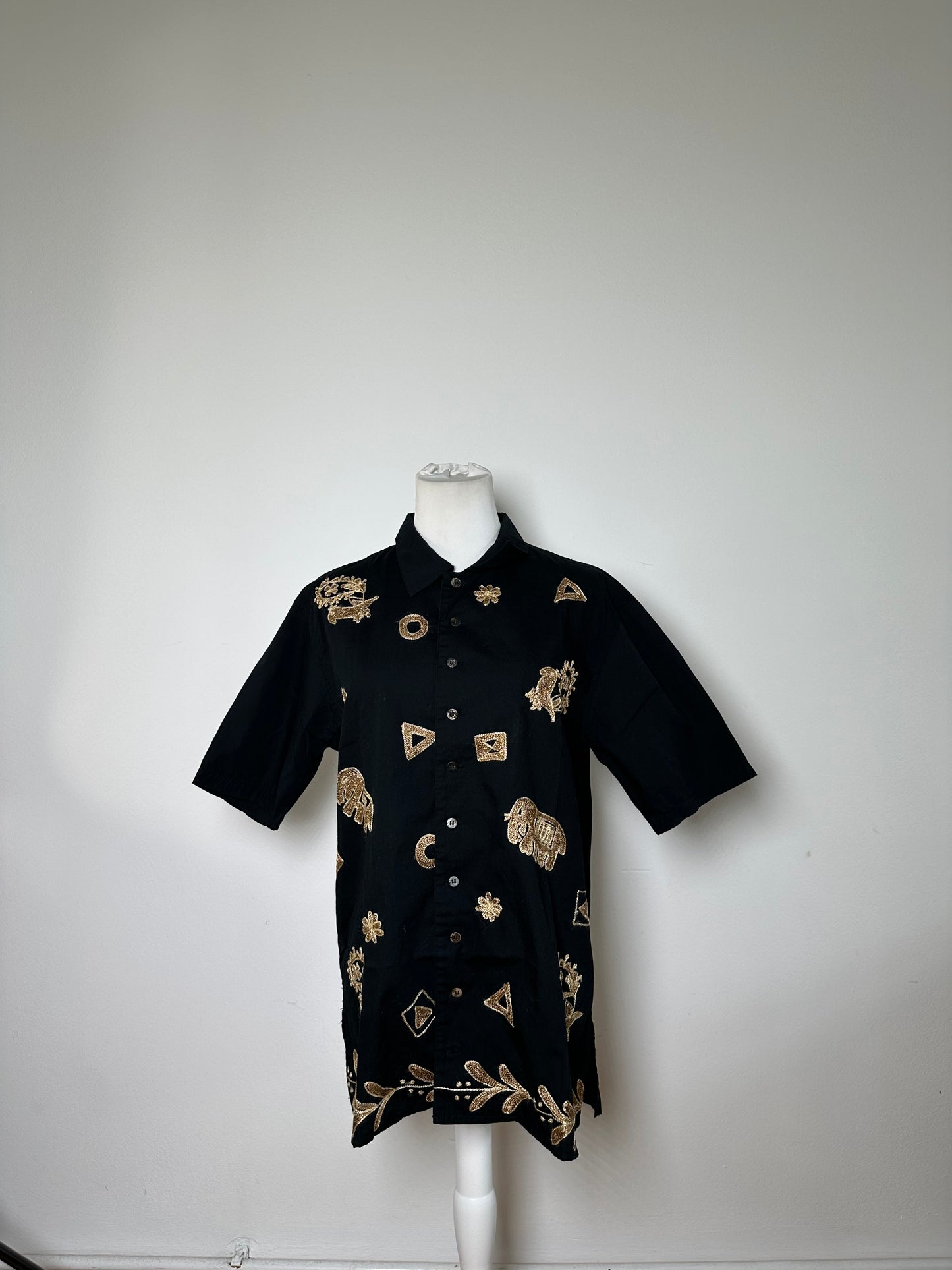 Vintage Issey Miyake Hai Sporting Cotton Shirt Black Gold M