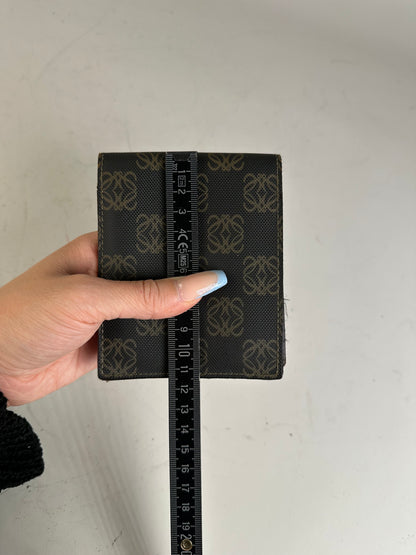 Vintage Loewe Canvas Leather Wallet Black Beige Gold