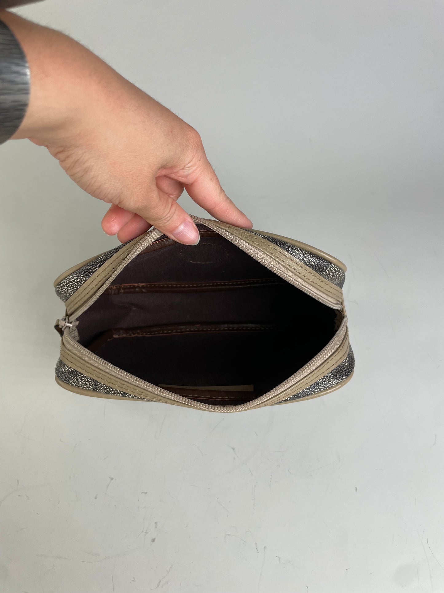 Vintage Saint Laurent Coated Canvas Cosmetic Pouch Beige Black