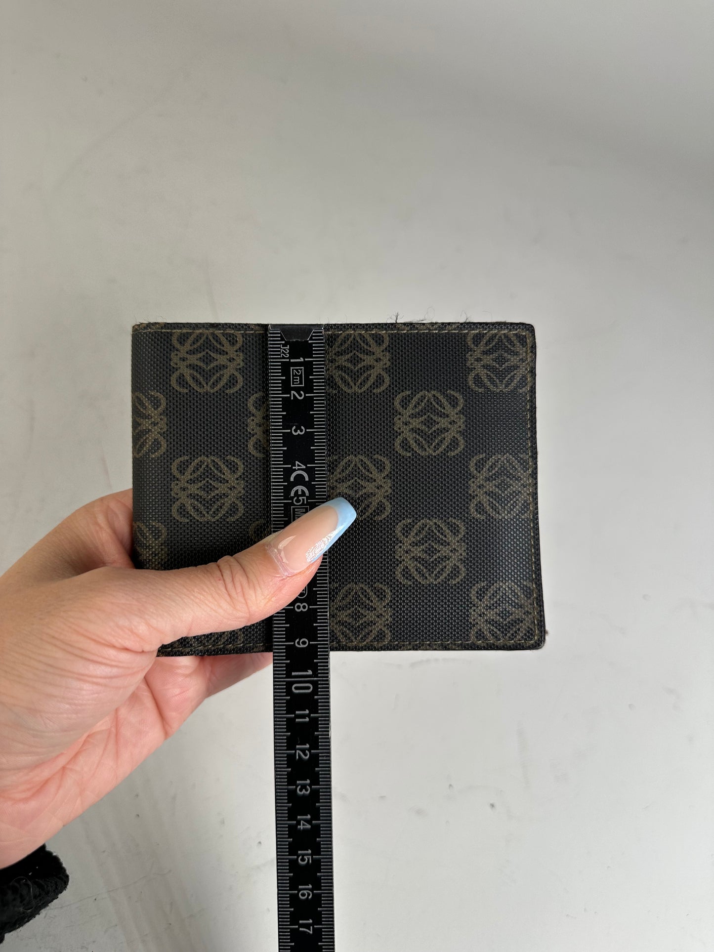 Vintage Loewe Canvas Leather Wallet Black Beige Gold