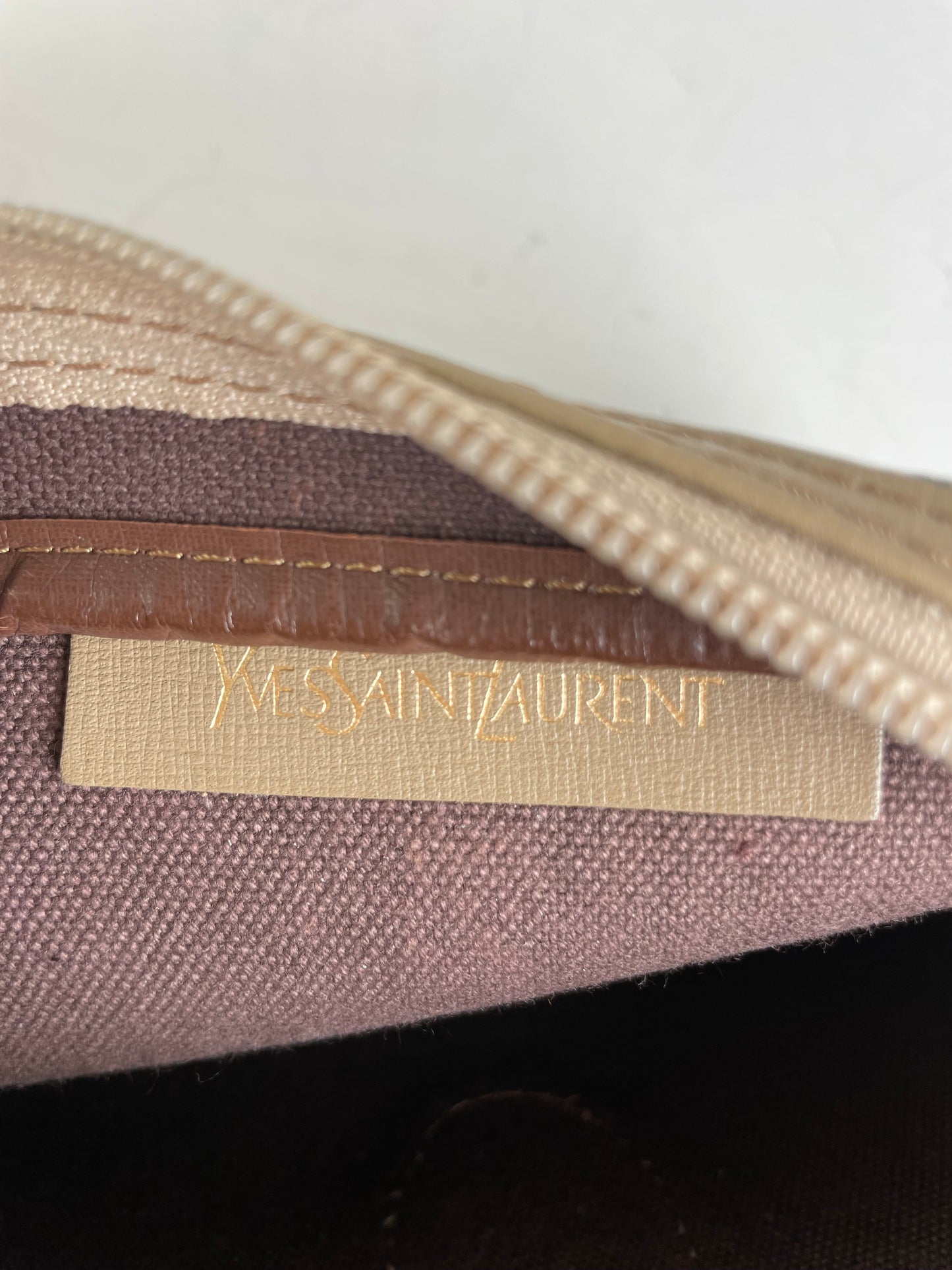 Vintage Saint Laurent Coated Canvas Cosmetic Pouch Beige Black