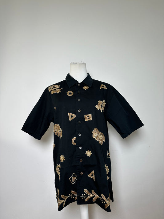 Vintage Issey Miyake Hai Sporting Cotton Shirt Black Gold M