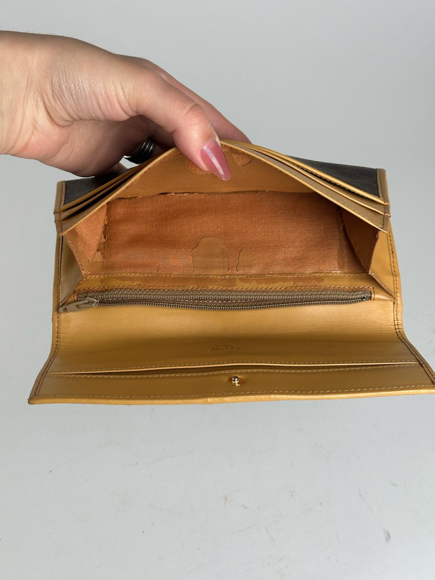 Vintage Celine Paris leather monogram wallet brown