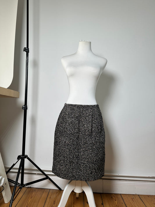 Vintage Celine Tweed Skirt Black White Red c. 2000