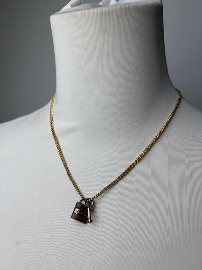Vintage Chloe Lock and Key Charm Necklace Gold-Tone Chain