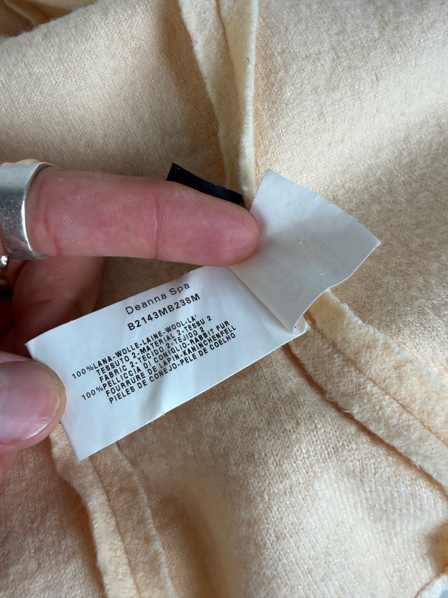 Vintage Armani Wool Blend Coat Fur Trim Cream M
