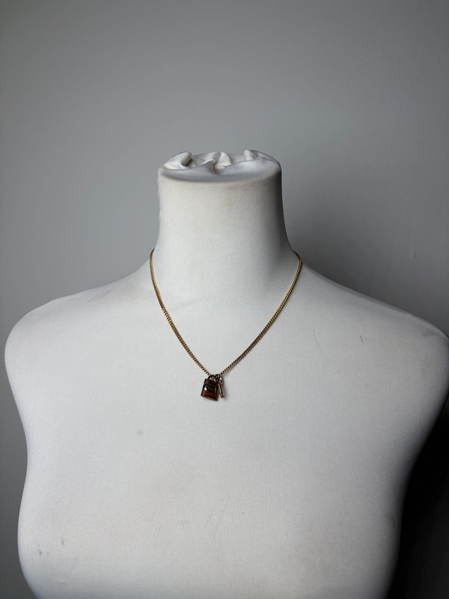 Vintage Chloe Lock and Key Charm Necklace Gold-Tone Chain
