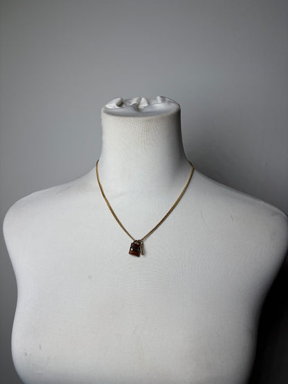 Vintage Chloe Lock and Key Charm Necklace Gold-Tone Chain