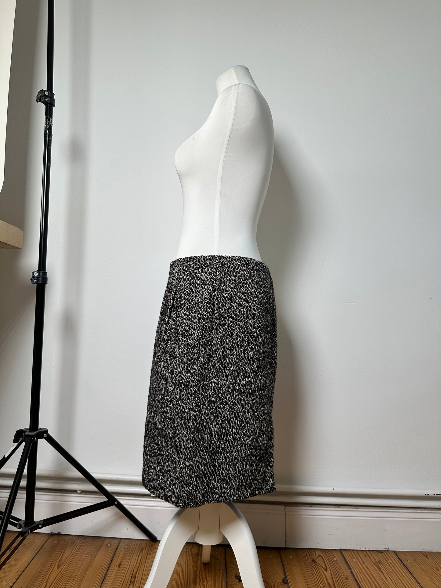 Vintage Celine Tweed Skirt Black White Red c. 2000