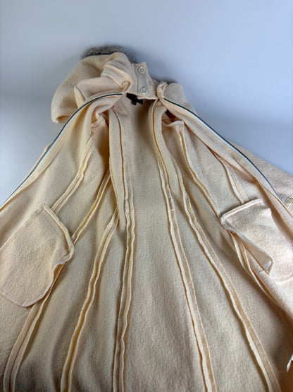 Vintage Armani Wool Blend Coat Fur Trim Cream M
