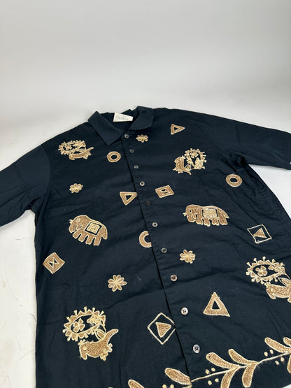 Vintage Issey Miyake Hai Sporting Cotton Shirt Black Gold M
