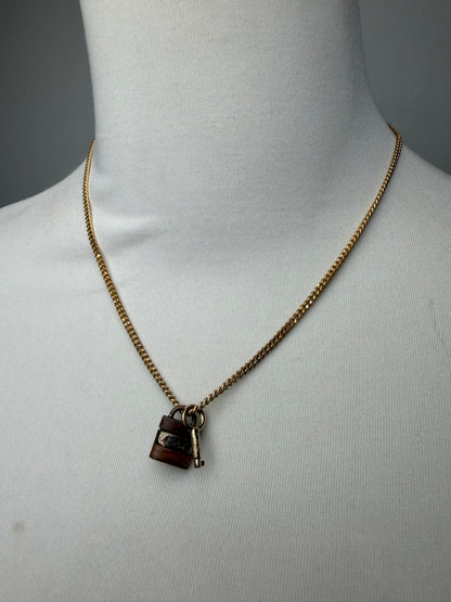 Vintage Chloe Lock and Key Charm Necklace Gold-Tone Chain