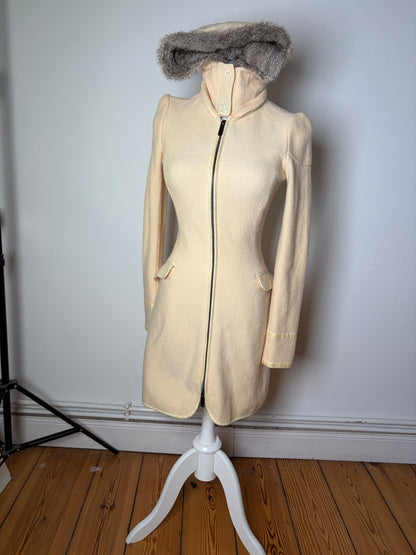 Vintage Armani Wool Blend Coat Fur Trim Cream M