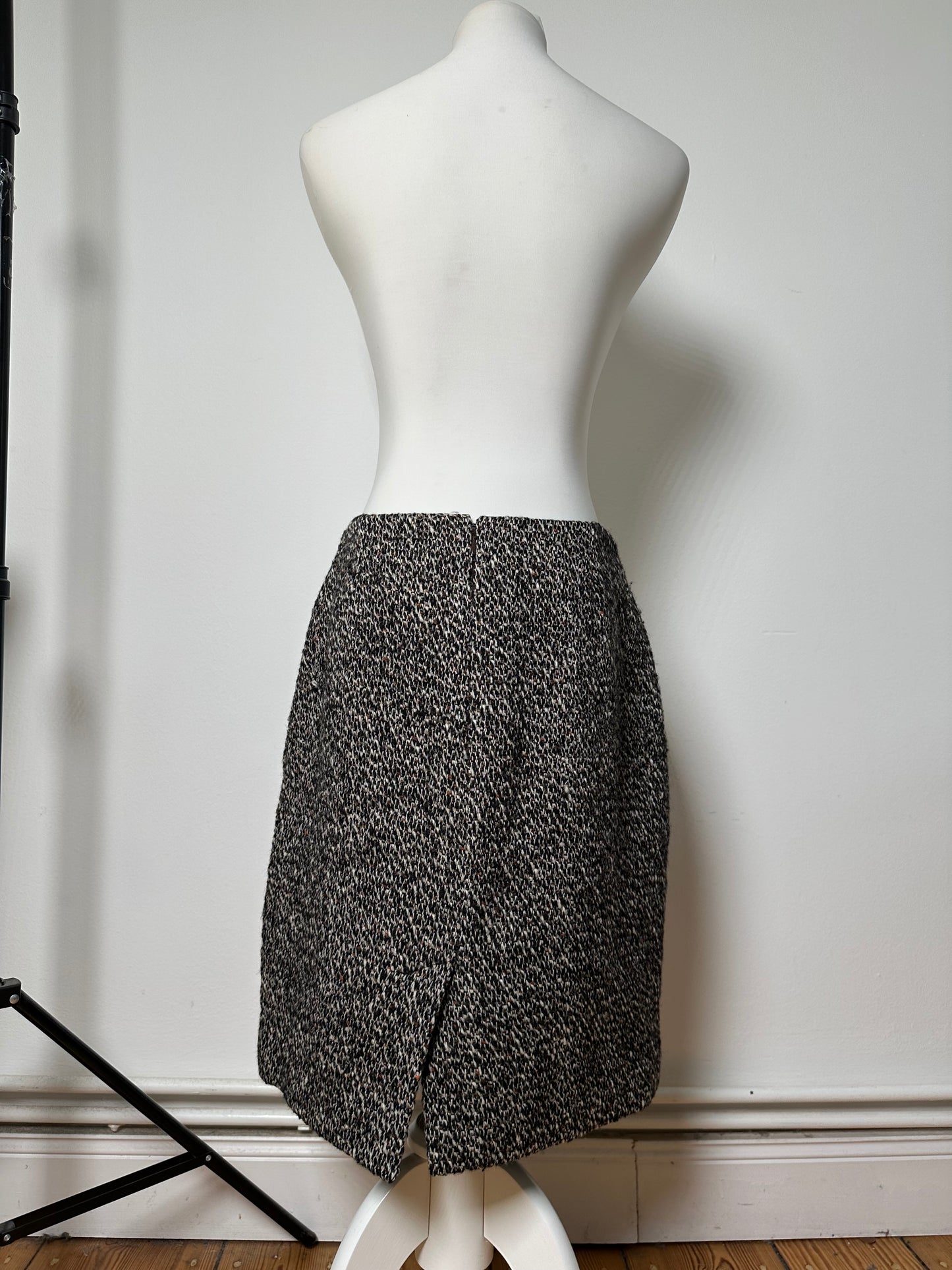 Vintage Celine Tweed Skirt Black White Red c. 2000