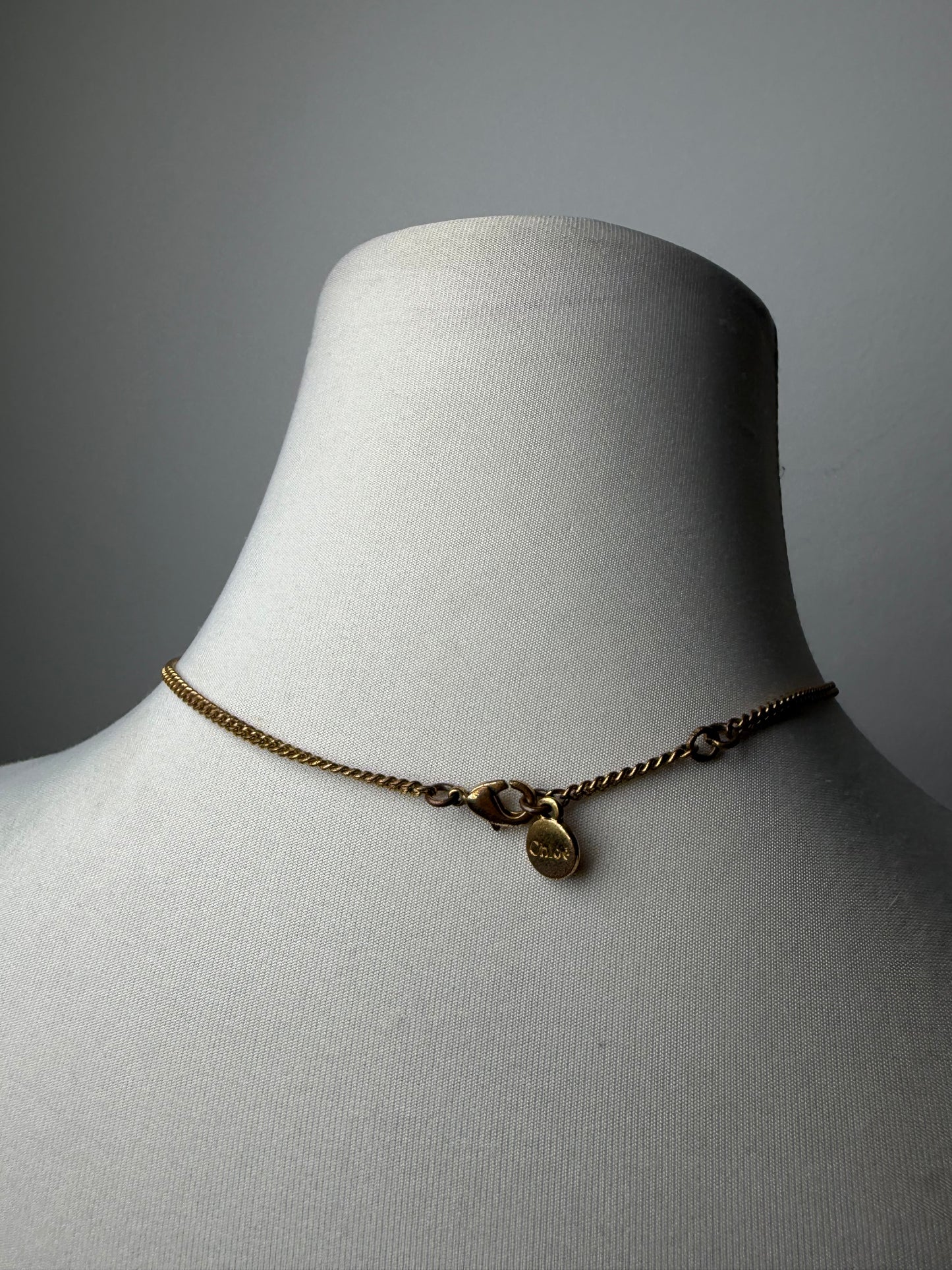 Vintage Chloe Lock and Key Charm Necklace Gold-Tone Chain