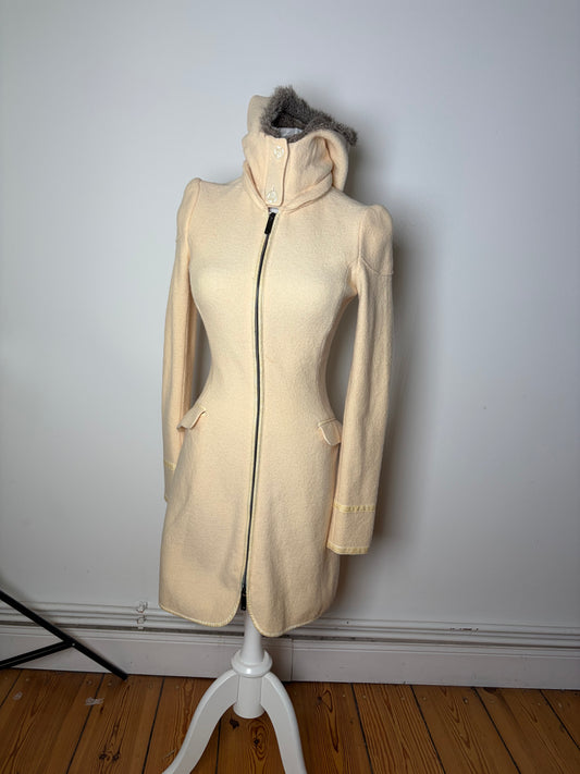 Vintage Armani Wool Blend Coat Fur Trim Cream M