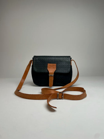 Vintage Courreges Leather Monogram Shoulder Bag Black Brown