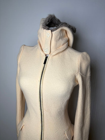 Vintage Armani Wool Blend Coat Fur Trim Cream M