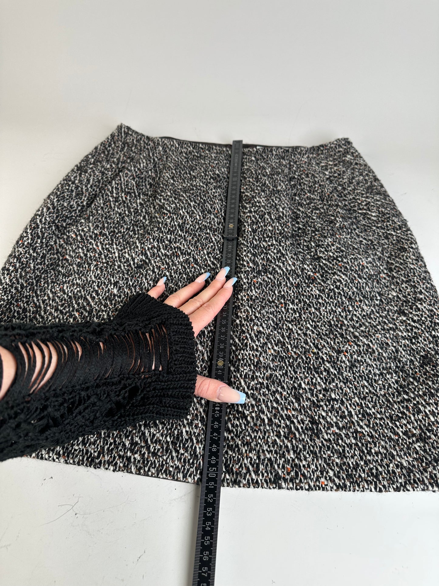 Vintage Celine Tweed Skirt Black White Red c. 2000