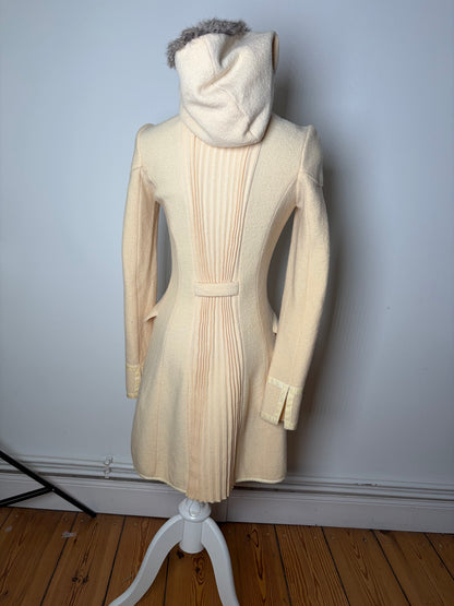 Vintage Armani Wool Blend Coat Fur Trim Cream M