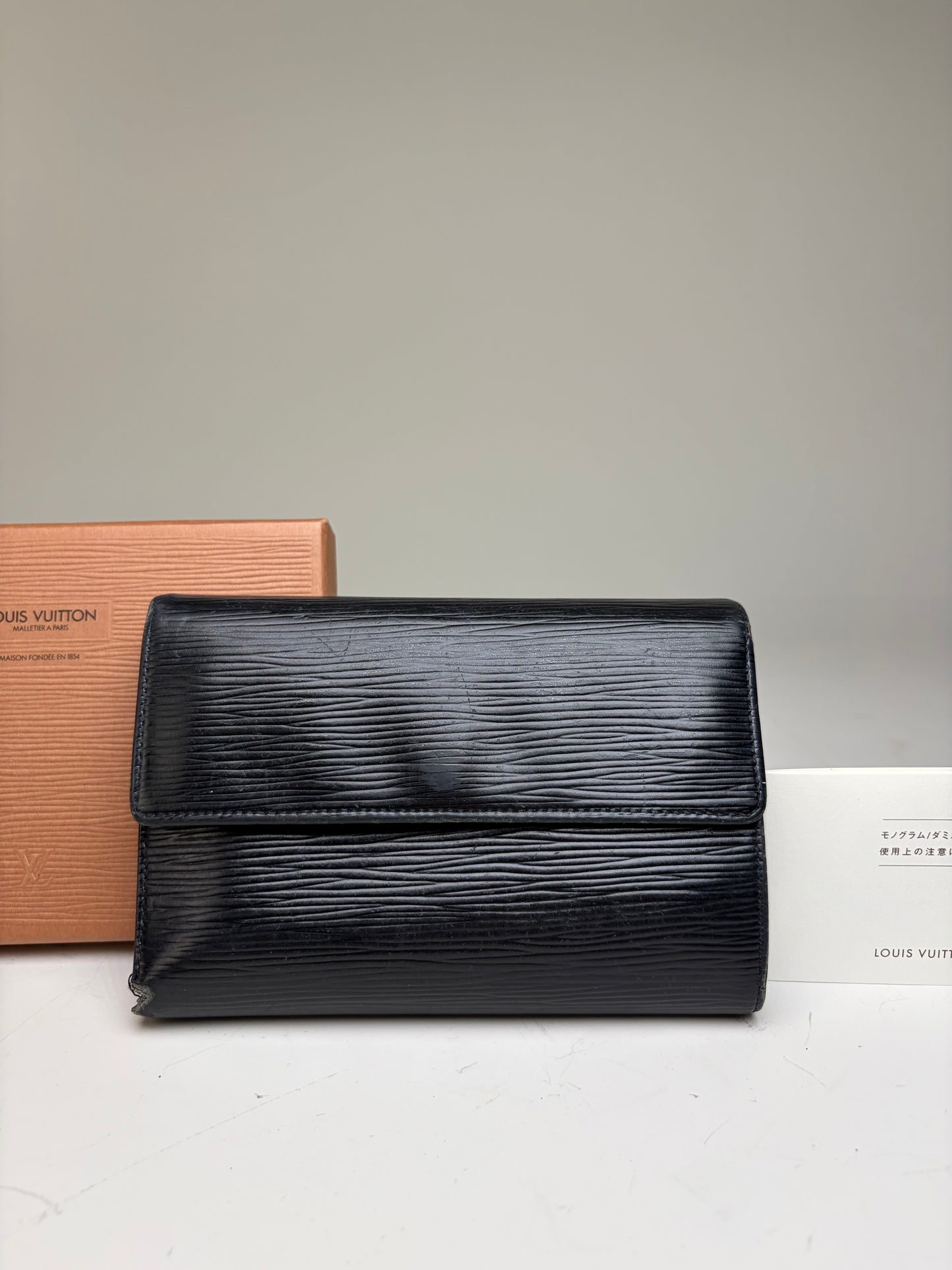 Vintage Louis Vuitton Epi Leather Wallet Black Gold