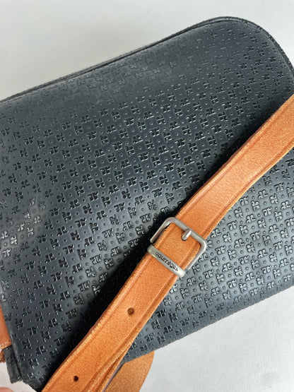 Vintage Courreges Leather Monogram Shoulder Bag Black Brown