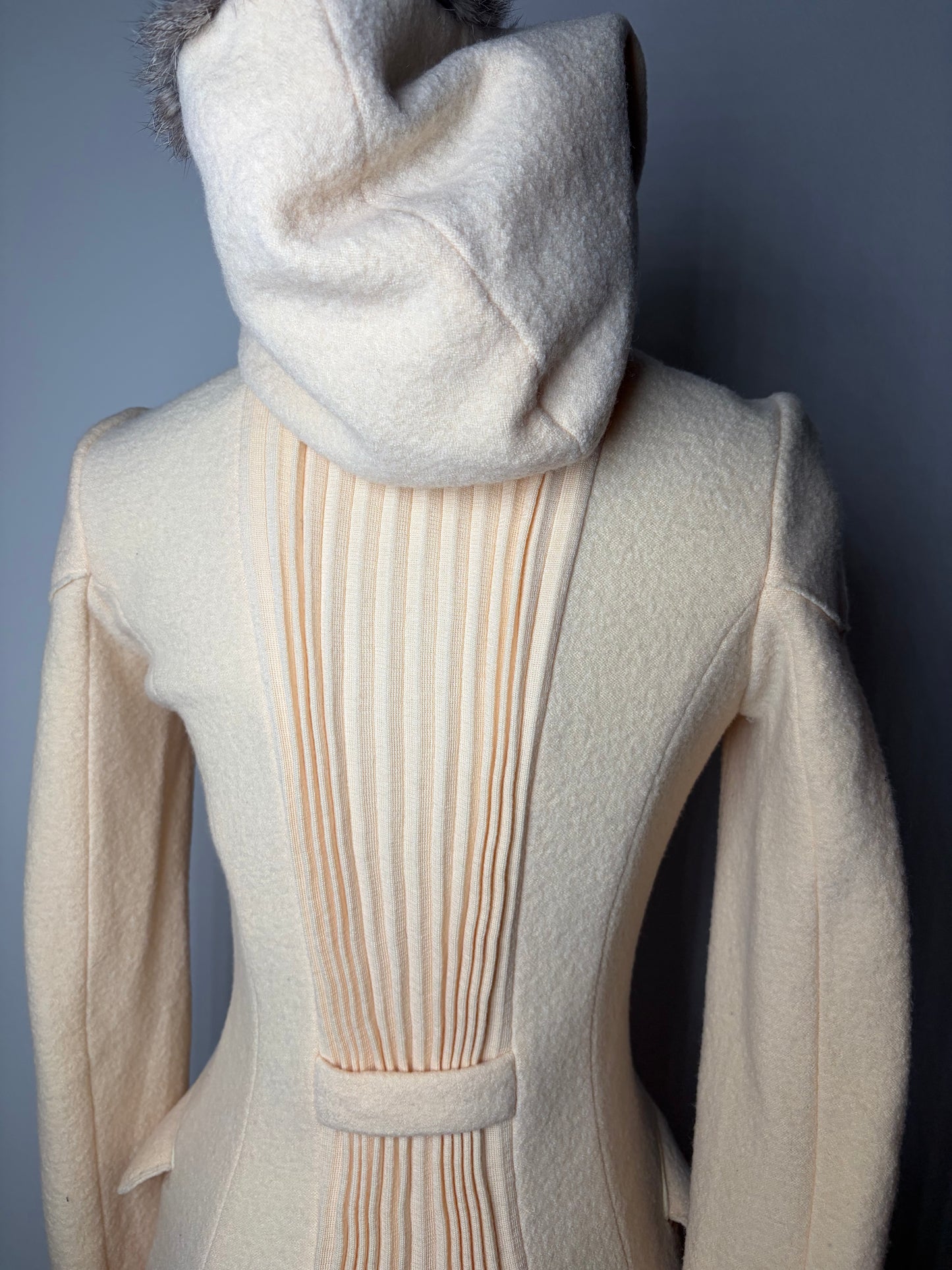 Vintage Armani Wool Blend Coat Fur Trim Cream M