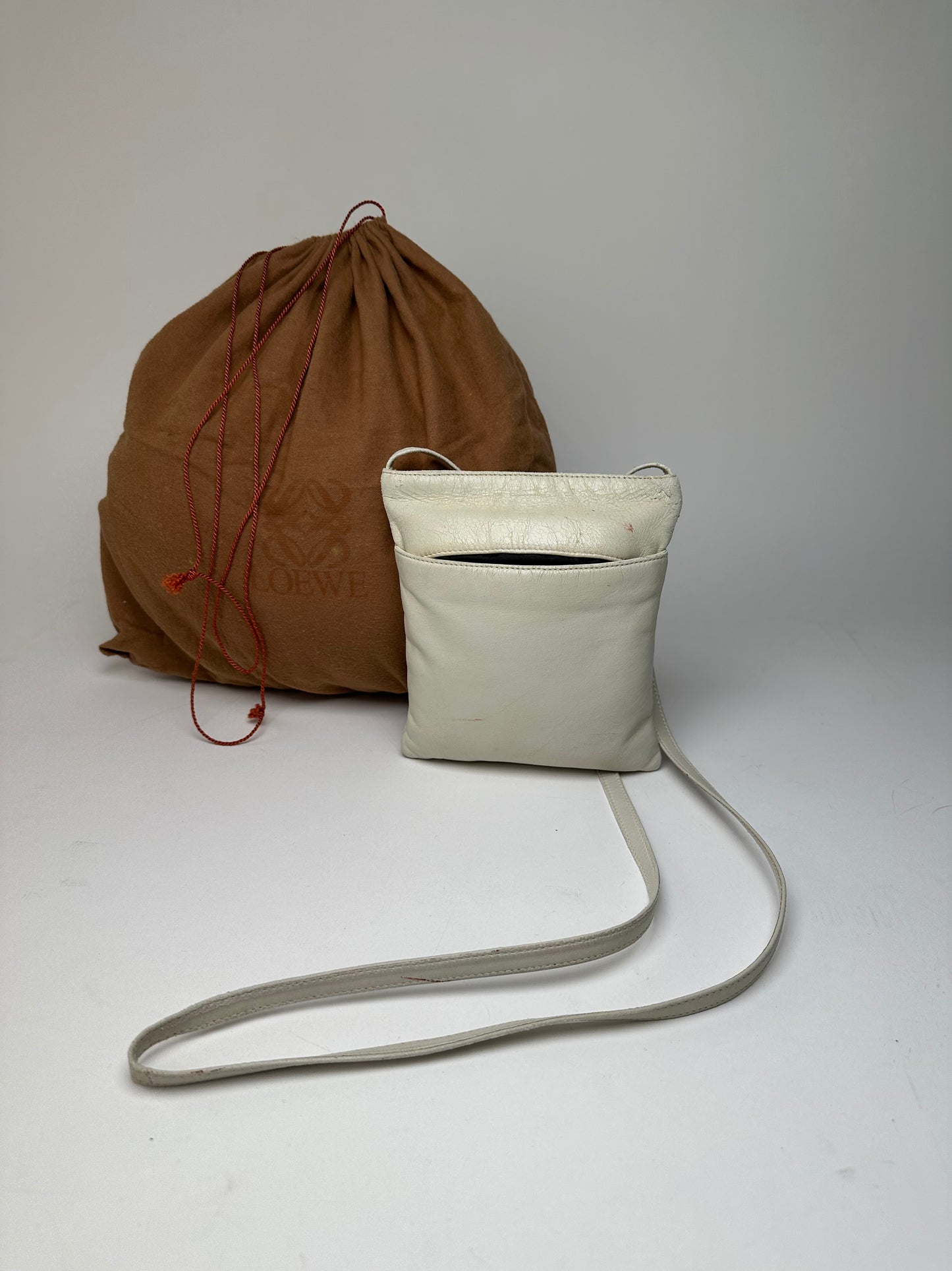 Vintage Loewe Mini Crossbody Bag Leather Cream